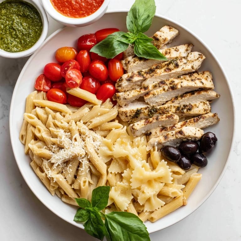 A Girl Dinner Pasta Board, a lively spread with grilled chicken, perfect for dipping and mixing.