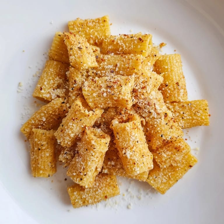 Close-up shot of hot, delicious Parmesan pasta chips ready for a tasty, easy appetizer.
