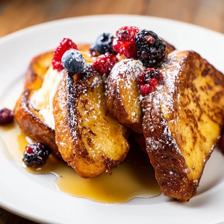 Thick slices of caramelized ice cream French toast, ready to be enjoyed as a special brunch.
