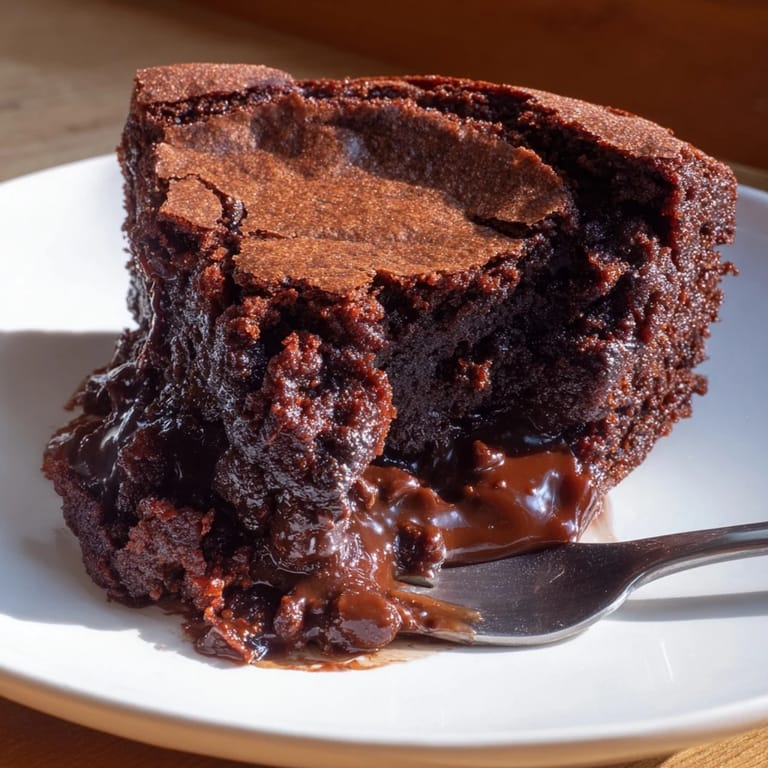 Warm, decadent Ina Garten Brownie Pudding with a scoop of vanilla ice cream, a delicious dessert.