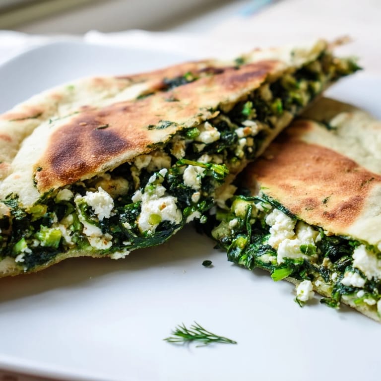 Savory Turkish Spinach & Feta Flatbread, featuring a crispy golden crust, showcasing a delicious cheese filling.