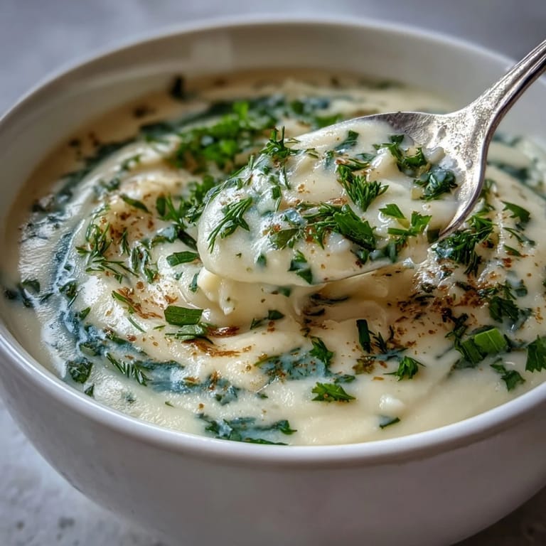 Warme, weiche Parsnips-Kräuter-Suppe, perfekt für kalte Tage, genossen mit Kräutern.
