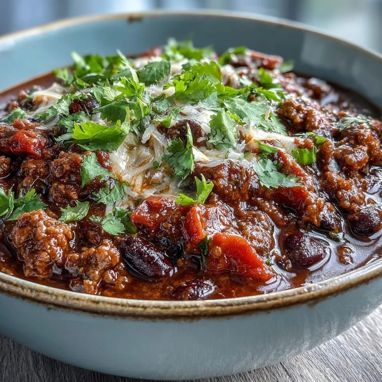 Slow Cooker Chili mit saftigem Rindfleisch und Bohnen, serviert mit saurer Sahne und Käse