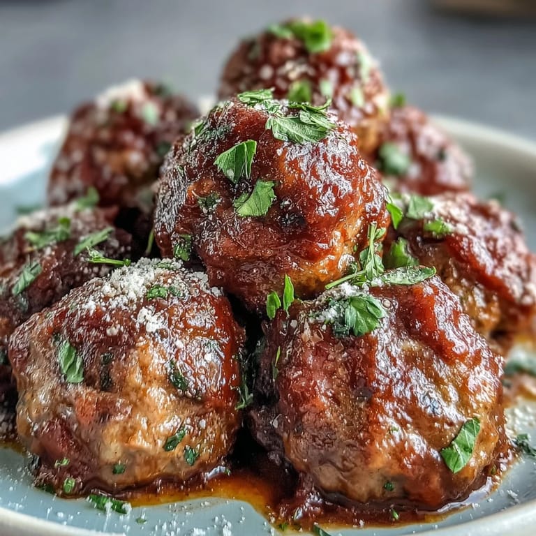 1. Zarte Fleischbällchen in reichhaltiger Marinara-Sauce, langsam perfekt gegart für vollen Geschmack.