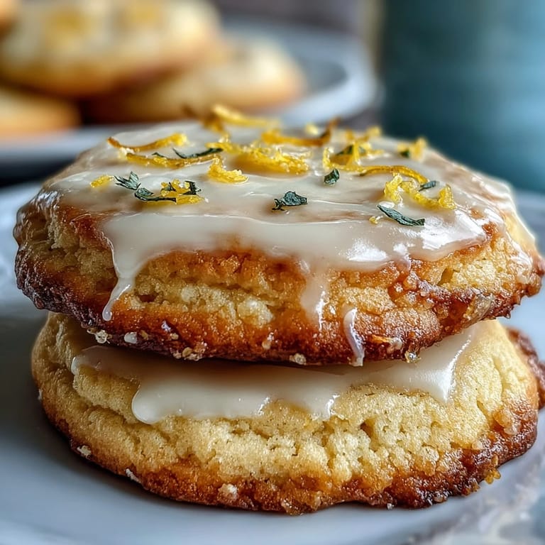 Zitronige Zuckerkekse mit weicher, glänzender Pastellglasur und knusprigen Rändern.
