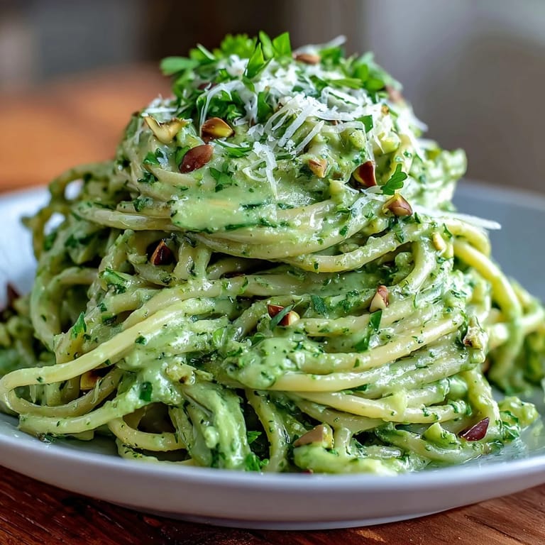 2. Avocado-Basilikum-Pesto über Linguine mit Zitronenabrieb und Pinienkernen