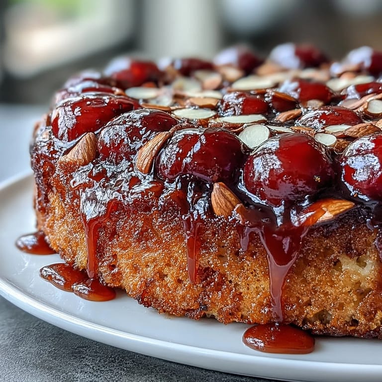 Verführerischer Kirschen-Mandel-Kuchen, perfekt als Nachspeise oder Begleitung zum Nachmittagskaffee.
