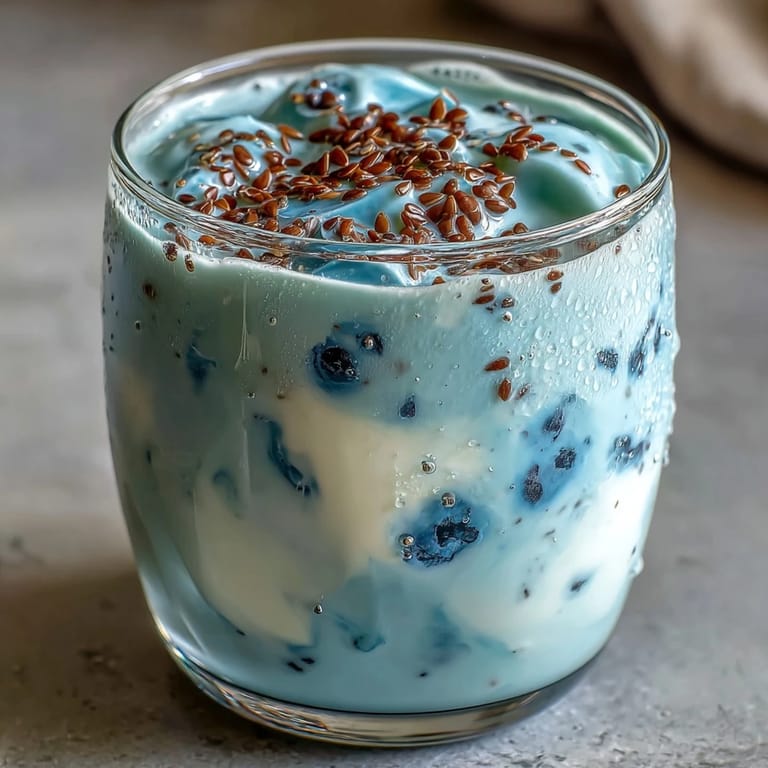 Genießen Sie diesen nahrhaften Kefir Smoothie mit Blaubeeren und Leinsamen zum Frühstück.