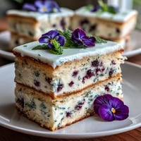 Springkuchen mit gepressten essbaren Blumen – zarte Vanilleböden mit luftiger Schlagsahne und floraler Dekoration.