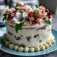 Schichtkuchen mit floraler Buttercreme für den Stier-Geburtstag und Abschlussfeier, elegant verziert mit bunten Blüten und goldenen Akzenten.