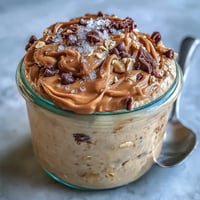 Üppige Protein-Keksteig-Haferflocken zum Über-Nacht-Essen, bereit zum Genuss.